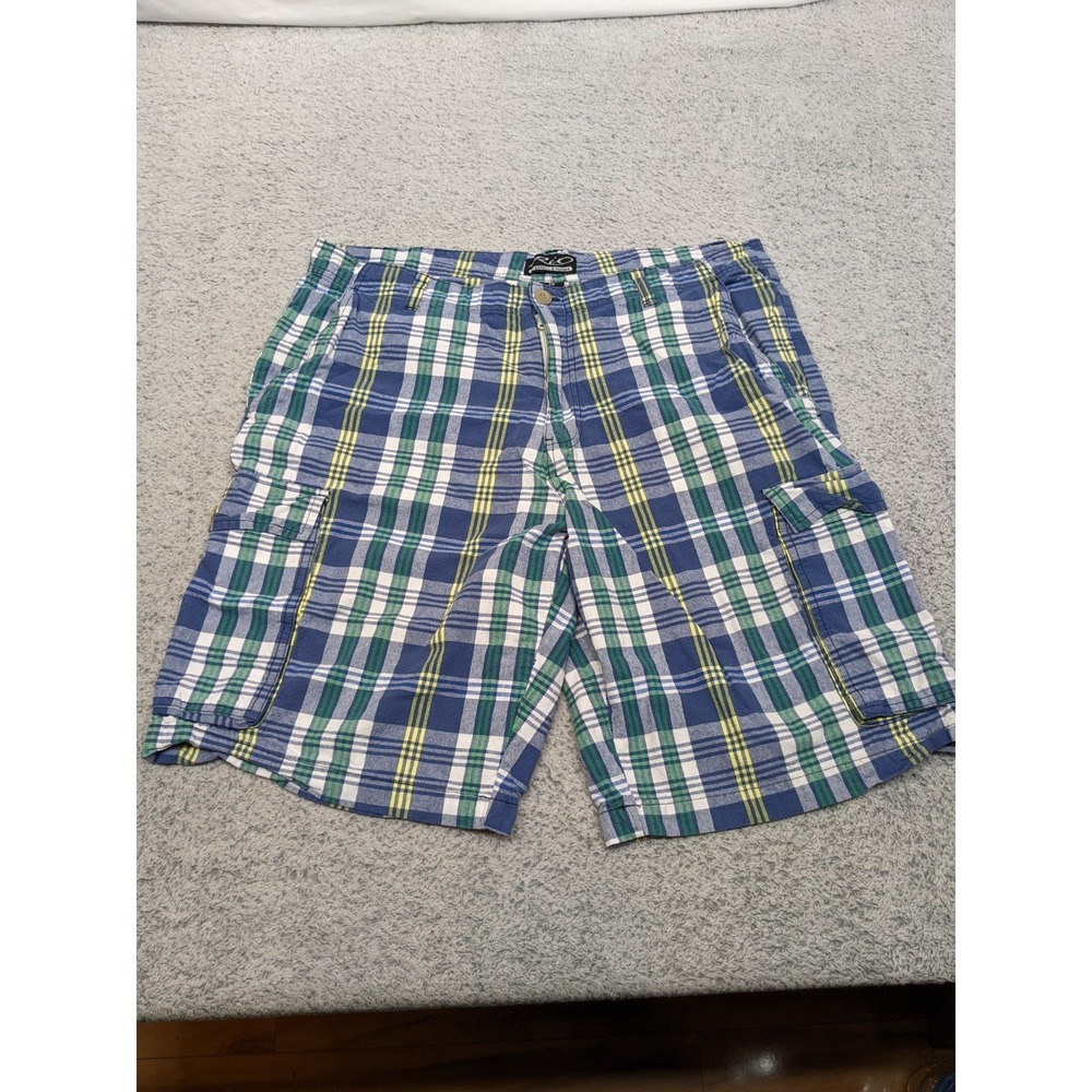 Rio Merrill & Forbes Cargo Shorts 38 (Fits 36) Blue Plaid Preppy Golf Resort
